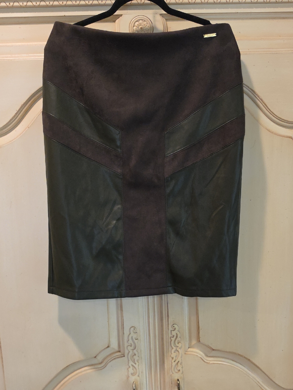 Marc New York Olive Green Faux Leather & Suede Paneled Pencil Skirt